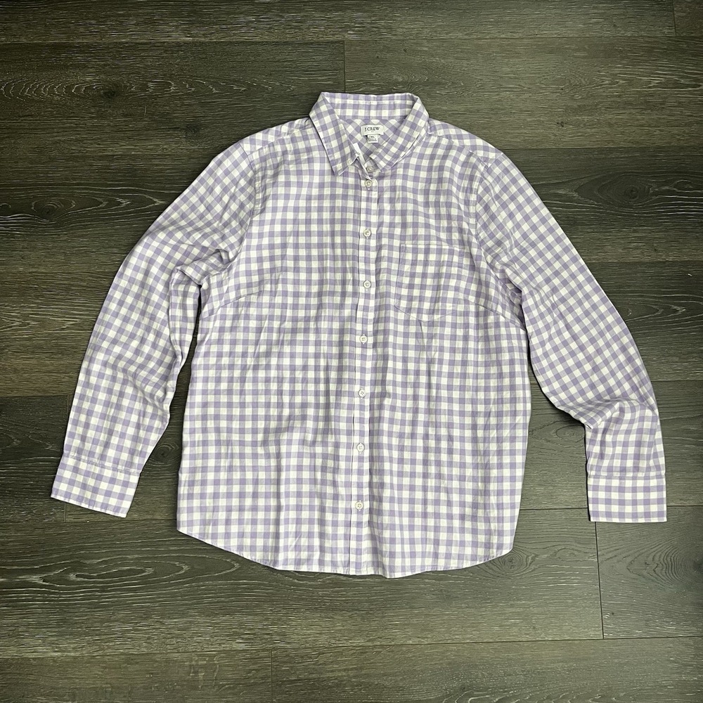 J. Crew Button Down Flannel Shirt Womens XL Gingham‎ Check Plaid Lavender LS NWT